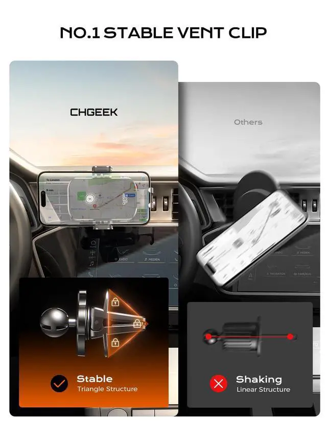 Alt view image 6 of 7 - CHGeek Wireless Car Charger Phone Holder Mount, 15W Fast Charging Auto Clamping Phone Holders for Your Car Dashboard Windshield Air Vent Car Accessories for iPhone, Samsung Galaxy, Google Pixel etc