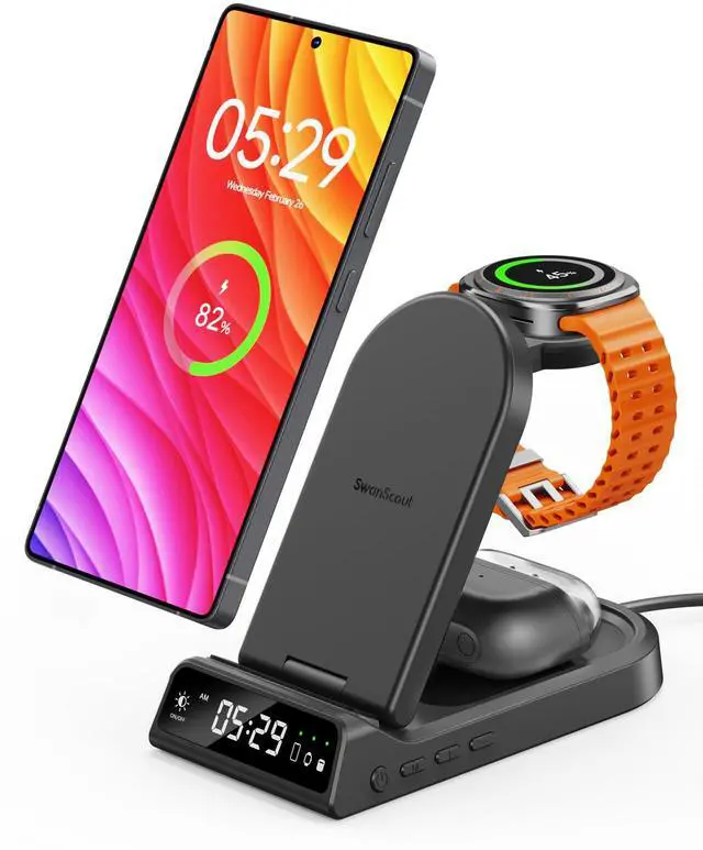 Main image of SwanScout Wireless Charger for Samsung Z Flip 7/Watch 8/8 Classic, 3 in 1 Charging Station for Samsung Galaxy S25 Ultra/S25+/S25/S24 Ultra/S23/S22, Galaxy Watch Ultra/7 6/5/4/3, Galaxy Buds