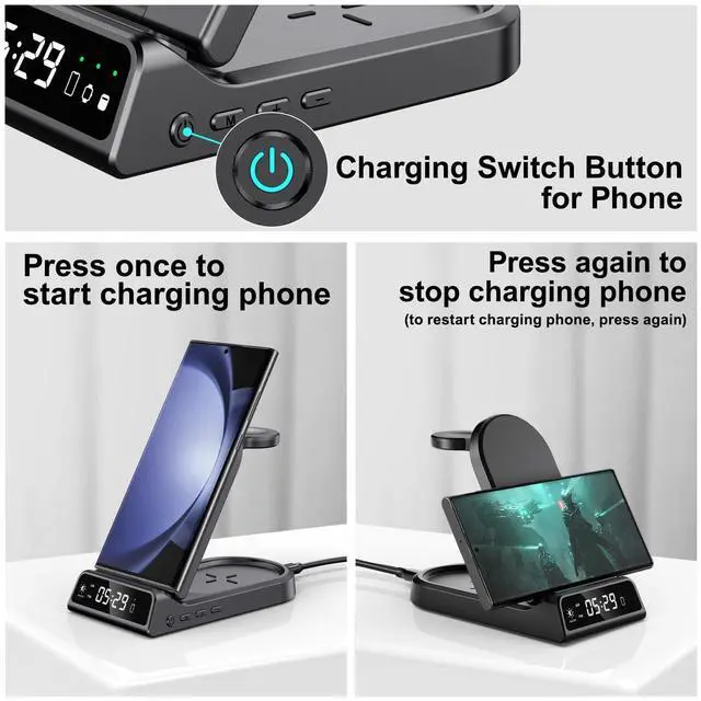 Alt view image 4 of 6 - SwanScout Wireless Charger for Samsung Z Flip 7/Watch 8/8 Classic, 3 in 1 Charging Station for Samsung Galaxy S25 Ultra/S25+/S25/S24 Ultra/S23/S22, Galaxy Watch Ultra/7 6/5/4/3, Galaxy Buds
