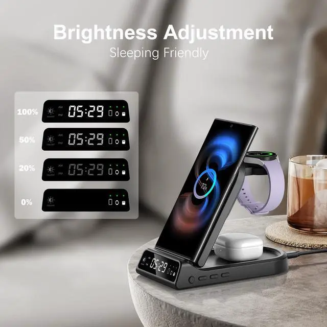Alt view image 3 of 6 - SwanScout Wireless Charger for Samsung Z Flip 7/Watch 8/8 Classic, 3 in 1 Charging Station for Samsung Galaxy S25 Ultra/S25+/S25/S24 Ultra/S23/S22, Galaxy Watch Ultra/7 6/5/4/3, Galaxy Buds