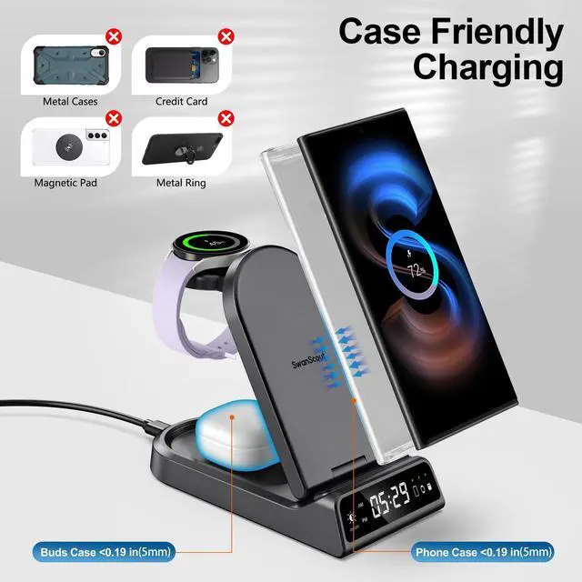 Alt view image 5 of 6 - SwanScout Wireless Charger for Samsung Z Flip 7/Watch 8/8 Classic, 3 in 1 Charging Station for Samsung Galaxy S25 Ultra/S25+/S25/S24 Ultra/S23/S22, Galaxy Watch Ultra/7 6/5/4/3, Galaxy Buds