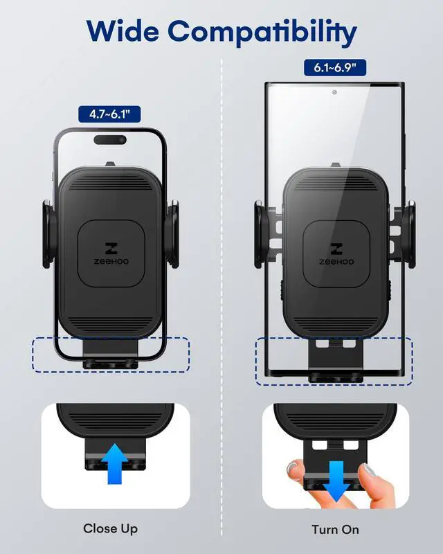 Alt view image 5 of 7 - ZeeHoo Wireless Car Charger, 15w Fast Charging, Auto Clamping Car Phone Mount, Cell Phone Holder Charger, for iphone17 16 15 14 13 12 11 Pro Max Xs, Etc. (Black)