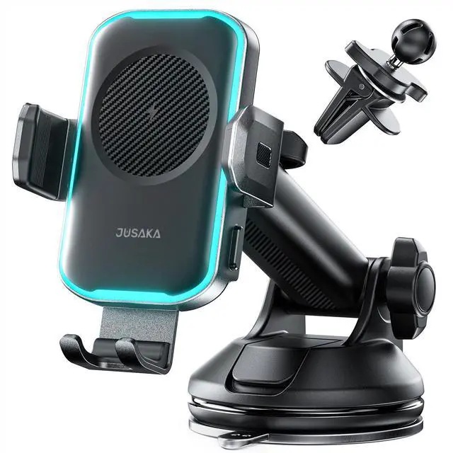 Main image of JUSAKA Wireless Car Charger,15W Fast Charging Auto Clamping Phone Holders for Your Car Compatible with iPhone 16/15/14/13, for Samsung Galaxy S24 Ultra S23 S22 S21, S20, S10+ (Black)