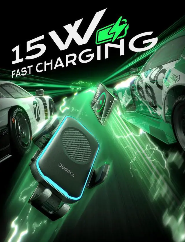 Alt view image 2 of 7 - JUSAKA Wireless Car Charger,15W Fast Charging Auto Clamping Phone Holders for Your Car Compatible with iPhone 16/15/14/13, for Samsung Galaxy S24 Ultra S23 S22 S21, S20, S10+ (Black)