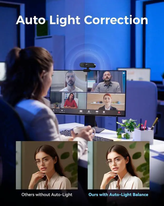 Alt view image 3 of 7 - Edew 1080P Webcam Computer Camera with Microphone & Wide View - Auto Light Correction Webcam for PC, Mac, Laptop, Desktop - Built-in Privacy Cover Plug & Play USB for Zoom/Skype/Streaming