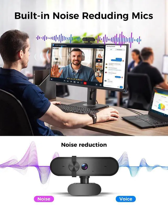 Alt view image 4 of 7 - Edew 1080P Webcam Computer Camera with Microphone & Wide View - Auto Light Correction Webcam for PC, Mac, Laptop, Desktop - Built-in Privacy Cover Plug & Play USB for Zoom/Skype/Streaming
