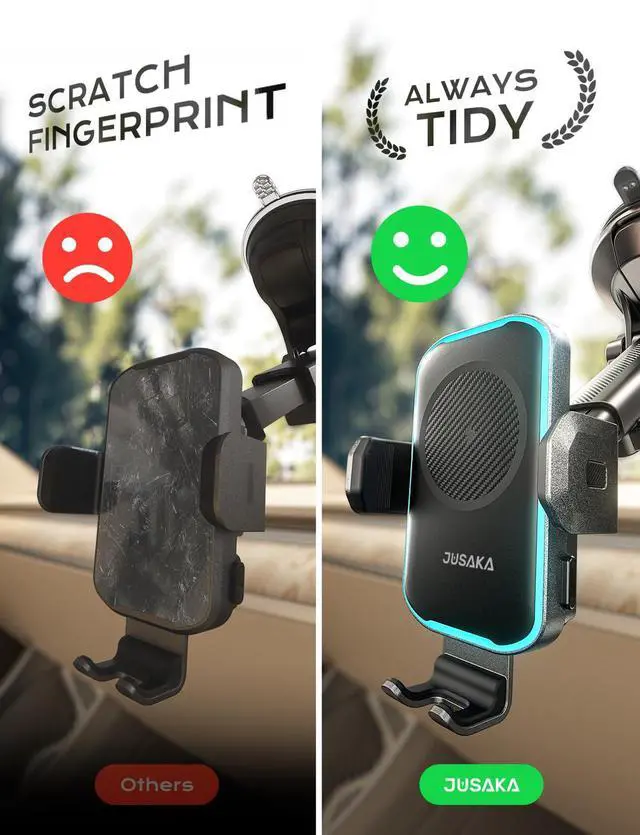 Alt view image 7 of 7 - JUSAKA Wireless Car Charger,15W Fast Charging Auto Clamping Phone Holders for Your Car Compatible with iPhone 16/15/14/13, for Samsung Galaxy S24 Ultra S23 S22 S21, S20, S10+ (Black)