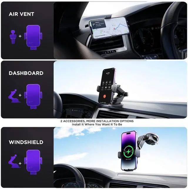 Alt view image 6 of 7 - Wireless Car Charger,7 Colored RGB Backlit Mosurr 15W Auto Clamping Phone Holders for Your car fit for iPhone 16 15 14 Mini Pro Max, Samsung Galaxy S25 Ultra S24 S23+, etc, Fathers Day for Gifts
