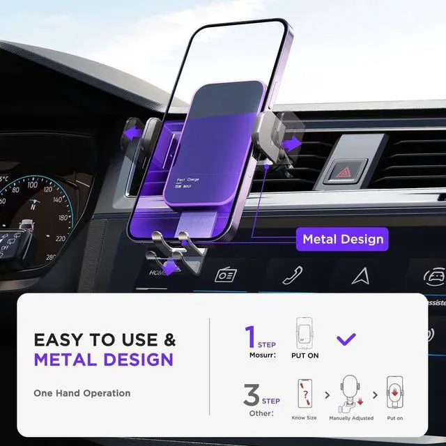 Alt view image 5 of 7 - Wireless Car Charger,7 Colored RGB Backlit Mosurr 15W Auto Clamping Phone Holders for Your car fit for iPhone 16 15 14 Mini Pro Max, Samsung Galaxy S25 Ultra S24 S23+, etc, Fathers Day for Gifts