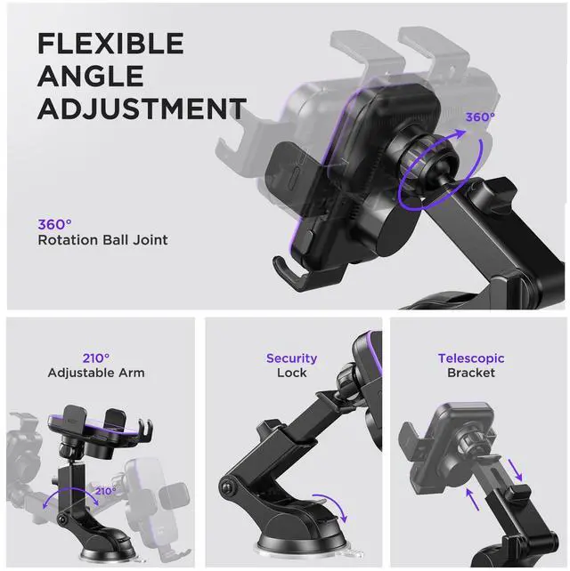 Alt view image 7 of 7 - Wireless Car Charger,7 Colored RGB Backlit Mosurr 15W Auto Clamping Phone Holders for Your car fit for iPhone 16 15 14 Mini Pro Max, Samsung Galaxy S25 Ultra S24 S23+, etc, Fathers Day for Gifts