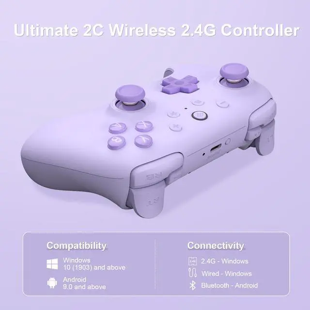 Alt view image 2 of 7 - 8Bitdo Ultimate 2C Wireless Controller for Windows PC & Android, Hall Effect Joysticks and Triggers, PC Controller with 1000 Hz Polling Rate, Remappable L4/R4 Bumpers, Purple