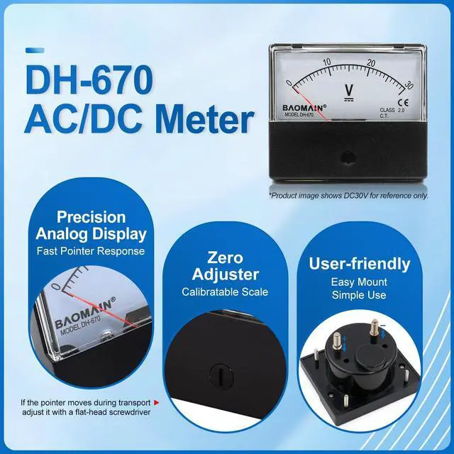 Alt view image 2 of 6 - Baomain DH-670 30A Analog Amp Panel Meter Current Ammeter DC 0-30A with Shunt