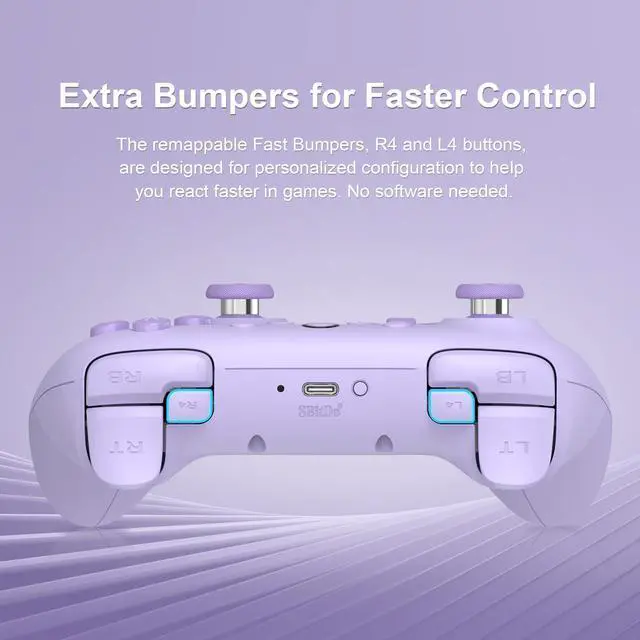 Alt view image 4 of 7 - 8Bitdo Ultimate 2C Wireless Controller for Windows PC & Android, Hall Effect Joysticks and Triggers, PC Controller with 1000 Hz Polling Rate, Remappable L4/R4 Bumpers, Purple