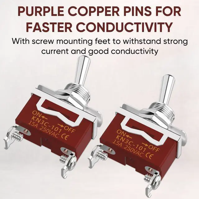 Alt view image 5 of 7 - MecRecare Toggle Switch ON-Off Waterproof 2 Way 30A 12VDC/15A 250VAC 2 Position 120V SPST with Boot Cap Cover for Auto Boat Marine (Pack of 5)