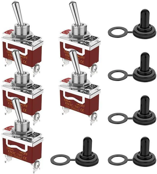 Main image of MecRecare Toggle Switch ON-Off Waterproof 2 Way 30A 12VDC/15A 250VAC 2 Position 120V SPST with Boot Cap Cover for Auto Boat Marine (Pack of 5)