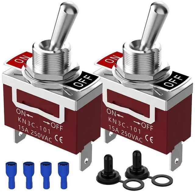 Main image of Waterproof Toggle Switch, Malictele SPST 2Pin ON/Off Marine 12V DC 30A/125VAC 20A Heavy Duty Toggle Switch with Waterproof Cap Terminals for Vehicles and Boats-2 Pack
