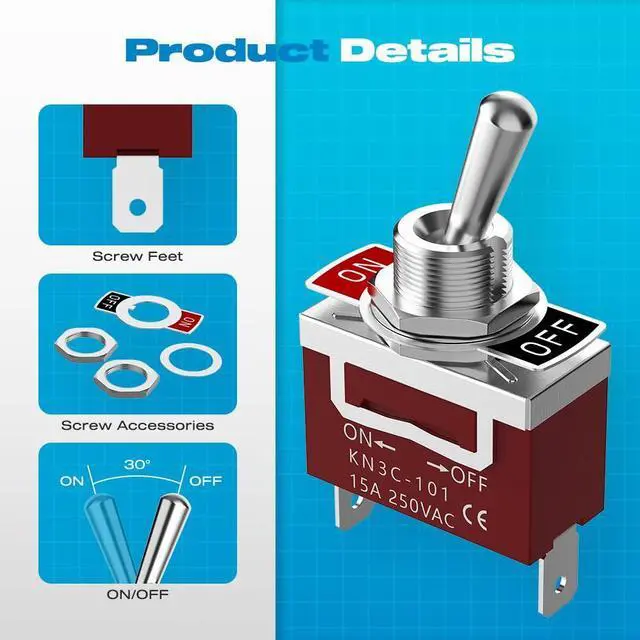 Alt view image 3 of 7 - Waterproof Toggle Switch, Malictele SPST 2Pin ON/Off Marine 12V DC 30A/125VAC 20A Heavy Duty Toggle Switch with Waterproof Cap Terminals for Vehicles and Boats-2 Pack