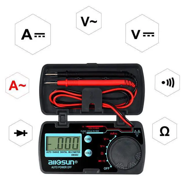 Alt view image 3 of 7 - allsun Mini Auto Range Folding Digital Multimeter Automotive Tester AC DC Volt AMP Ohm LCD Travel Voltmeter Ammeter Continuity Tester Auto Power Off EM3082