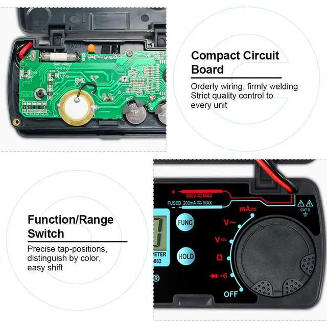 Alt view image 4 of 7 - allsun Mini Auto Range Folding Digital Multimeter Automotive Tester AC DC Volt AMP Ohm LCD Travel Voltmeter Ammeter Continuity Tester Auto Power Off EM3082