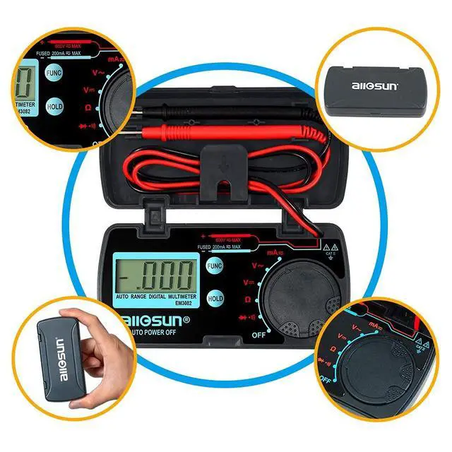 Alt view image 6 of 7 - allsun Mini Auto Range Folding Digital Multimeter Automotive Tester AC DC Volt AMP Ohm LCD Travel Voltmeter Ammeter Continuity Tester Auto Power Off EM3082