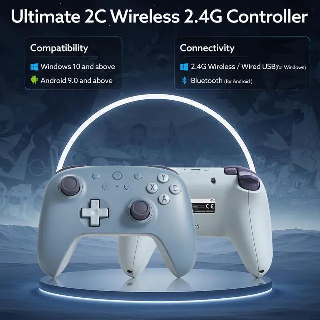 Alt view image 2 of 6 - 8Bitdo Ultimate 2C Wireless Controller for Windows PC and Android, with 1000 Hz Polling Rate, Hall Effect Joysticks and Triggers, and Remappable L4/R4 Bumpers (Special Edition-Blueberry)