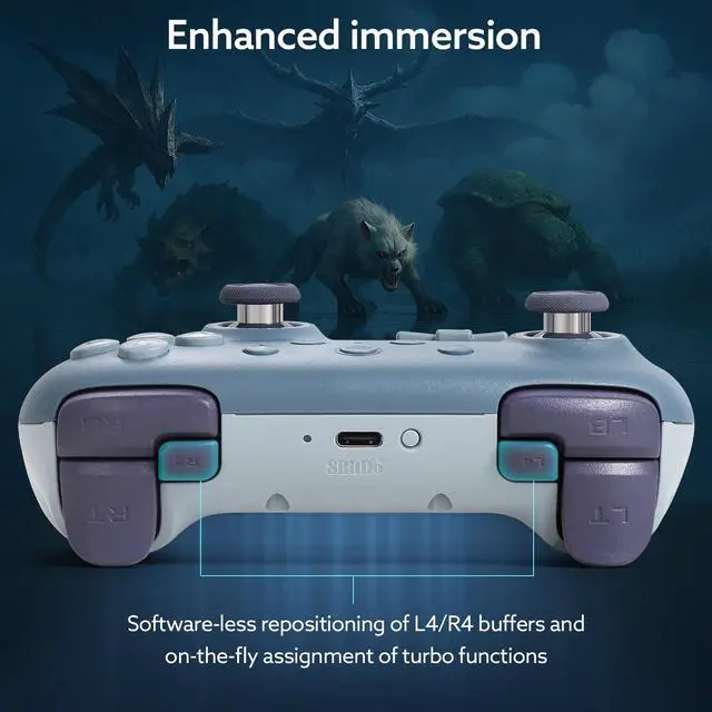Alt view image 5 of 6 - 8Bitdo Ultimate 2C Wireless Controller for Windows PC and Android, with 1000 Hz Polling Rate, Hall Effect Joysticks and Triggers, and Remappable L4/R4 Bumpers (Special Edition-Blueberry)