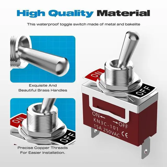 Alt view image 5 of 7 - Waterproof Toggle Switch, Malictele SPST 2Pin ON/Off Marine 12V DC 30A/125VAC 20A Heavy Duty Toggle Switch with Waterproof Cap Terminals for Vehicles and Boats-2 Pack