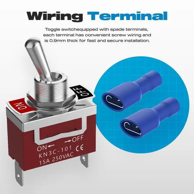 Alt view image 6 of 7 - Waterproof Toggle Switch, Malictele SPST 2Pin ON/Off Marine 12V DC 30A/125VAC 20A Heavy Duty Toggle Switch with Waterproof Cap Terminals for Vehicles and Boats-2 Pack