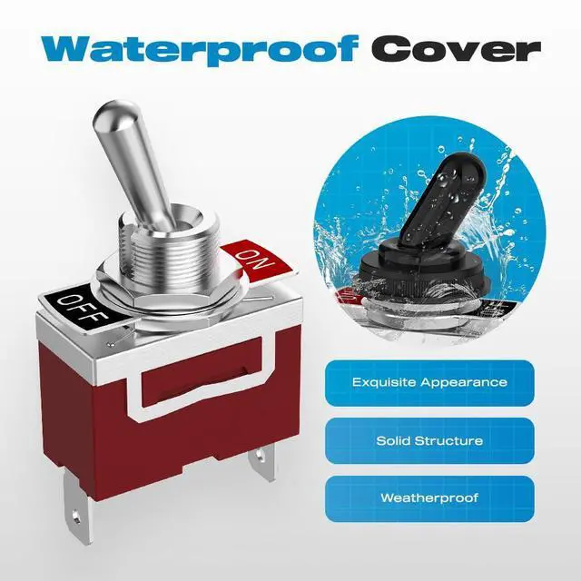 Alt view image 4 of 7 - Waterproof Toggle Switch, Malictele SPST 2Pin ON/Off Marine 12V DC 30A/125VAC 20A Heavy Duty Toggle Switch with Waterproof Cap Terminals for Vehicles and Boats-2 Pack