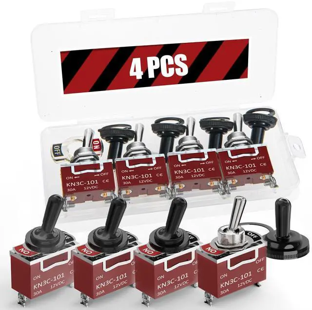 Main image of Covxyorg Waterproof Toggle Switch, Durable 12V 30A SPST 2Pin ON/Off Heavy Duty Waterproof Boot Cap Switch, Suitable for Automotive Boat Truck  Pack of 4