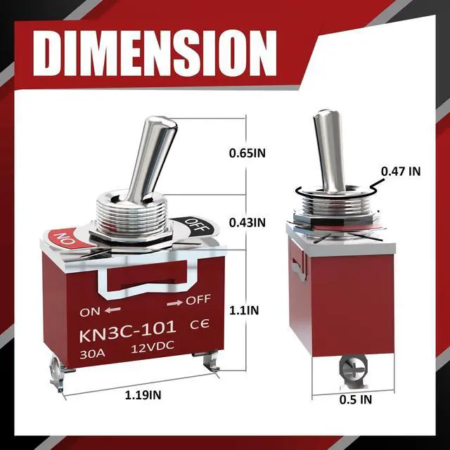 Alt view image 2 of 7 - Covxyorg Waterproof Toggle Switch, Durable 12V 30A SPST 2Pin ON/Off Heavy Duty Waterproof Boot Cap Switch, Suitable for Automotive Boat Truck  Pack of 4