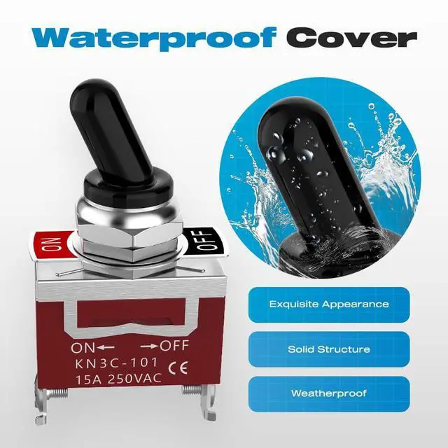 Alt view image 4 of 7 - Toggle Switch, Malictele 12V 30A HeavyDuty ON/Off 2Pin SPST Waterproof Toggle Switch with Waterproof Cap and Terminals for Auto Car Boats- 2Pack