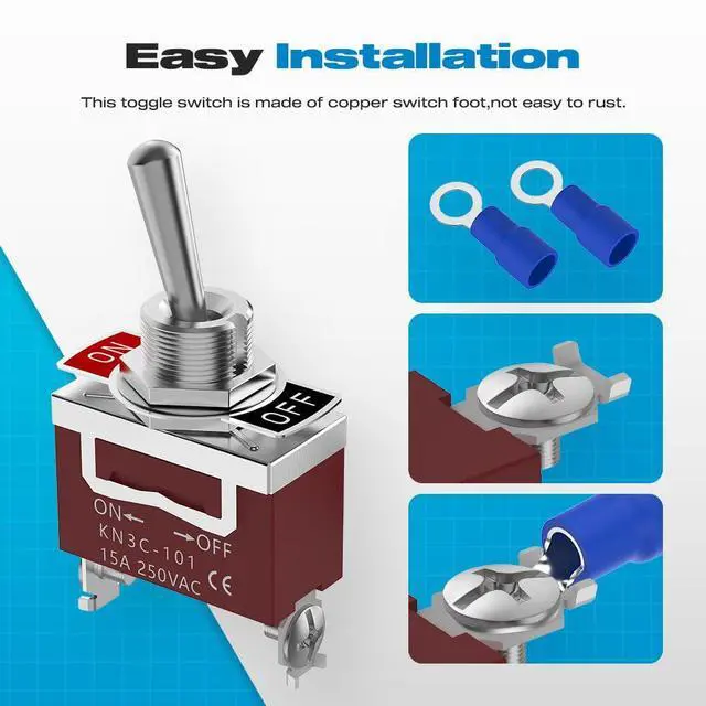 Alt view image 5 of 7 - Toggle Switch, Malictele 12V 30A HeavyDuty ON/Off 2Pin SPST Waterproof Toggle Switch with Waterproof Cap and Terminals for Auto Car Boats- 2Pack