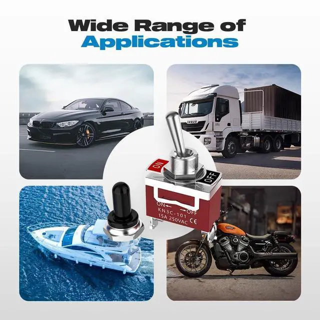 Alt view image 7 of 7 - Toggle Switch, Malictele 12V 30A HeavyDuty ON/Off 2Pin SPST Waterproof Toggle Switch with Waterproof Cap and Terminals for Auto Car Boats- 2Pack