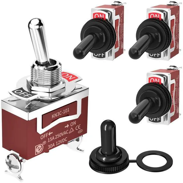 Main image of Joinfworld Toggle Switch 12V DC 125V SPST 2 Pin Waterproof Marine Toggle Switch 12 Volt On Off Switch 30A Heavy Duty with Boot Cover for Automotive Boat Car Truck - 4Pack
