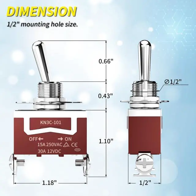 Alt view image 2 of 6 - Joinfworld Toggle Switch 12V DC 125V SPST 2 Pin Waterproof Marine Toggle Switch 12 Volt On Off Switch 30A Heavy Duty with Boot Cover for Automotive Boat Car Truck - 4Pack