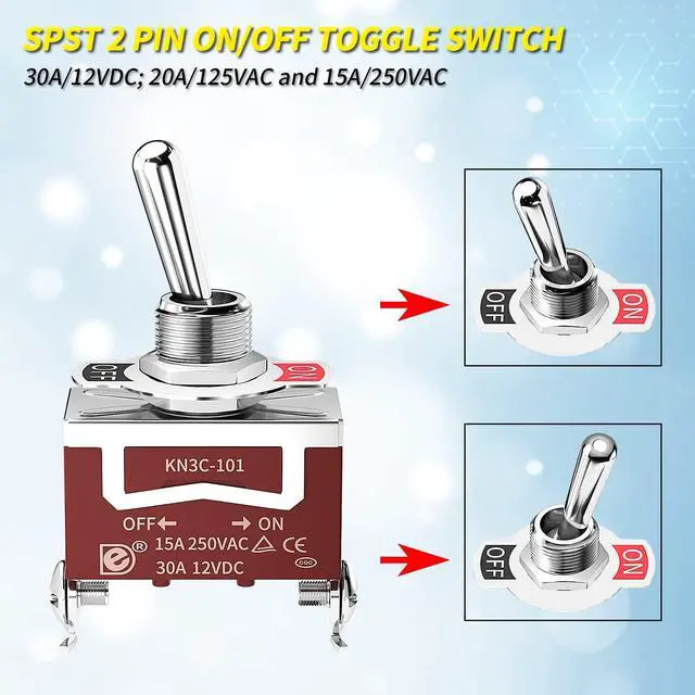 Alt view image 4 of 6 - Joinfworld Toggle Switch 12V DC 125V SPST 2 Pin Waterproof Marine Toggle Switch 12 Volt On Off Switch 30A Heavy Duty with Boot Cover for Automotive Boat Car Truck - 4Pack