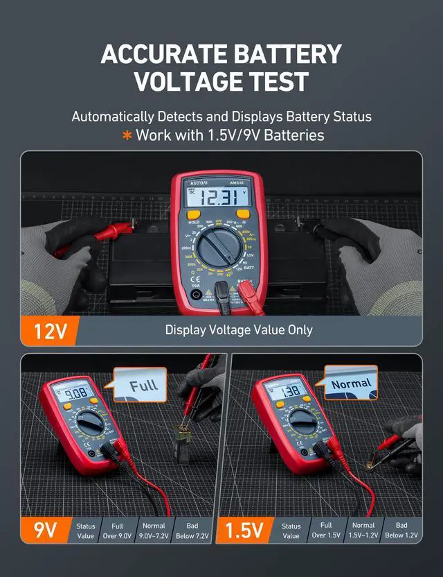 Alt view image 4 of 7 - AstroAI Digital Multimeter Tester 2000 Counts with DC AC Voltmeter and Ohm Volt Amp Meter; Measures Voltage, Current, Resistance, Continuity and Diode, Blue