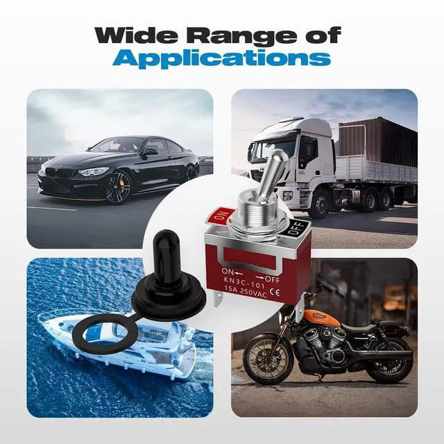 Alt view image 7 of 7 - Waterproof Toggle Switch, Malictele SPST 2Pin ON/Off Marine 12V DC 30A/125VAC 20A Heavy Duty Toggle Switch with Waterproof Cap Terminals for Vehicles and Boats-2 Pack