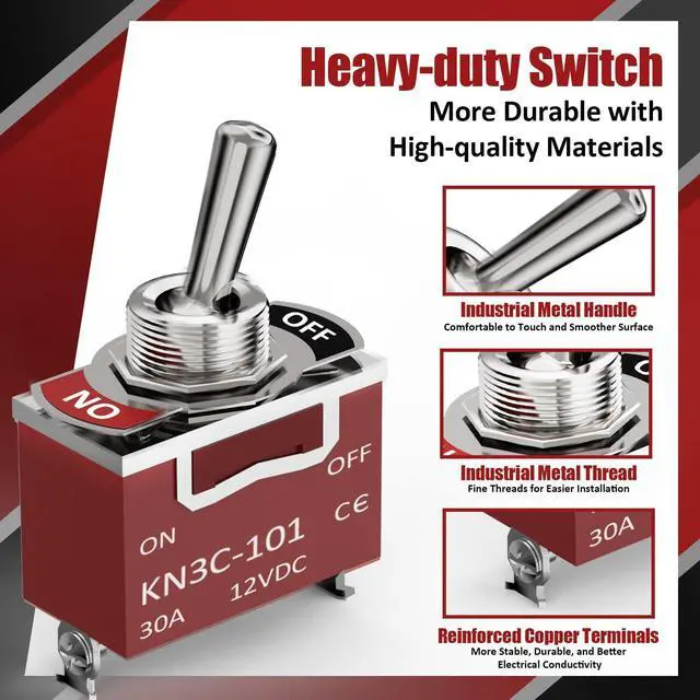 Alt view image 3 of 7 - Covxyorg Waterproof Toggle Switch, Durable 12V 30A SPST 2Pin ON/Off Heavy Duty Waterproof Boot Cap Switch, Suitable for Automotive Boat Truck  Pack of 4