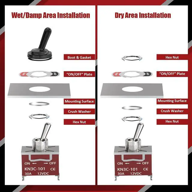 Alt view image 6 of 7 - Covxyorg Waterproof Toggle Switch, Durable 12V 30A SPST 2Pin ON/Off Heavy Duty Waterproof Boot Cap Switch, Suitable for Automotive Boat Truck  Pack of 4