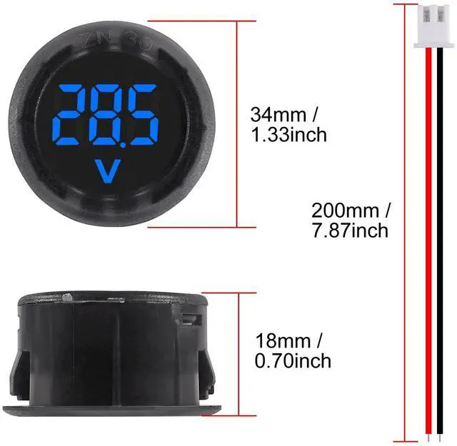 Alt view image 5 of 6 - DWEII 5PCS DC 4-100V Car LED Digital Display, Round 2 Wire Voltmeter DC Digital Car Voltage Current Meter Volt Detector Tester Monitor Panel for Motorcycle Truck Camper Caravan Marine ATV UTV