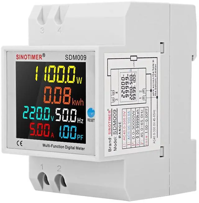 Alt view image 2 of 7 - 6IN1 Single Phase Energy Meter Din Rail Electricity Usage Monitor AC 40-300V 100A Voltmeter Ammeter Watt Kwh Frequency Power Meter Built-in CT 110V