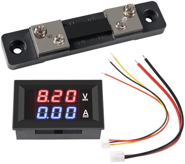 Alt view image 2 of 7 - Aobao 2pcs 0.28'' Digital Volt Amp Voltmeter Ammeter Meter DC 0-100V 50A Red Blue Dual LED Display Voltage Amperage Current Meter 2 in 1 Tester with 50A/75mV Shunt