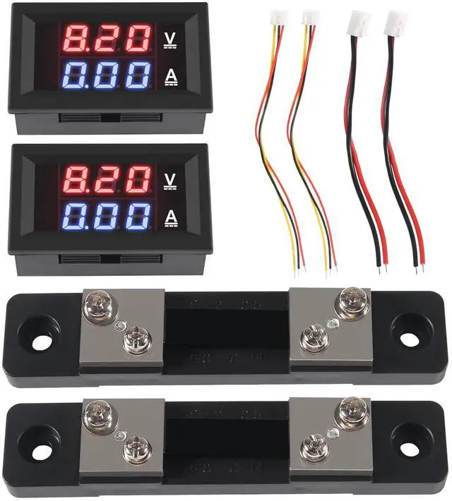 Main image of Aobao 2pcs 0.28'' Digital Volt Amp Voltmeter Ammeter Meter DC 0-100V 50A Red Blue Dual LED Display Voltage Amperage Current Meter 2 in 1 Tester with 50A/75mV Shunt