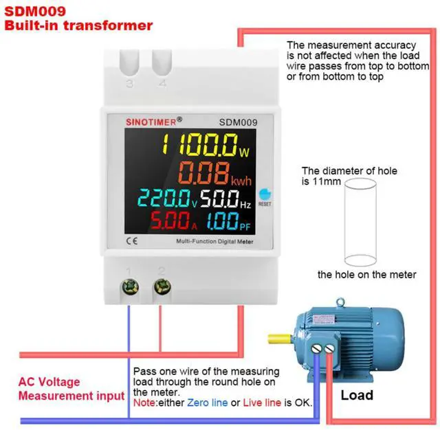 Alt view image 7 of 7 - 6IN1 Single Phase Energy Meter Din Rail Electricity Usage Monitor AC 40-300V 100A Voltmeter Ammeter Watt Kwh Frequency Power Meter Built-in CT 110V