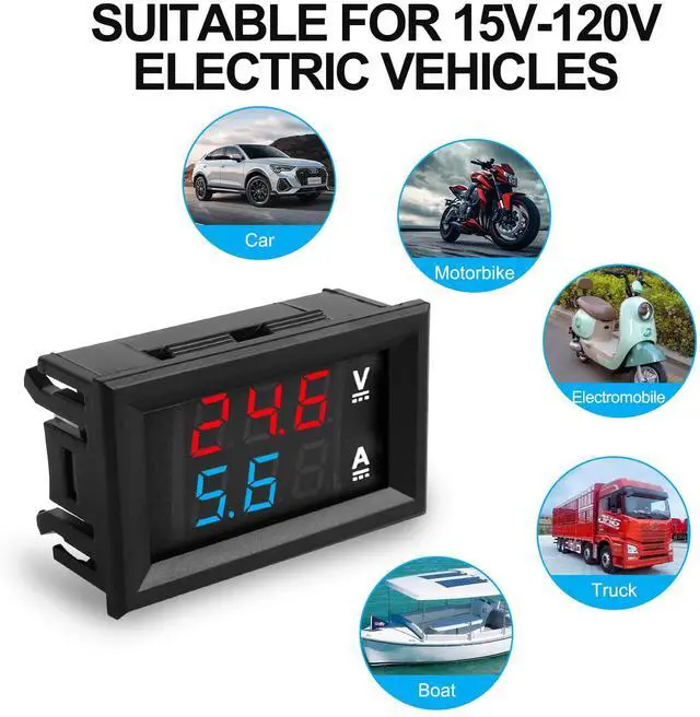 Alt view image 7 of 7 - 0.28" Volt Meter, DC 0-100V 10A Digital Voltmeter Ammeter Dual 3 Bits LED Display with Connect Wires Mini Ammeter Voltmeter for Electronic Circuit Experiments Cars RV Solar Energy
