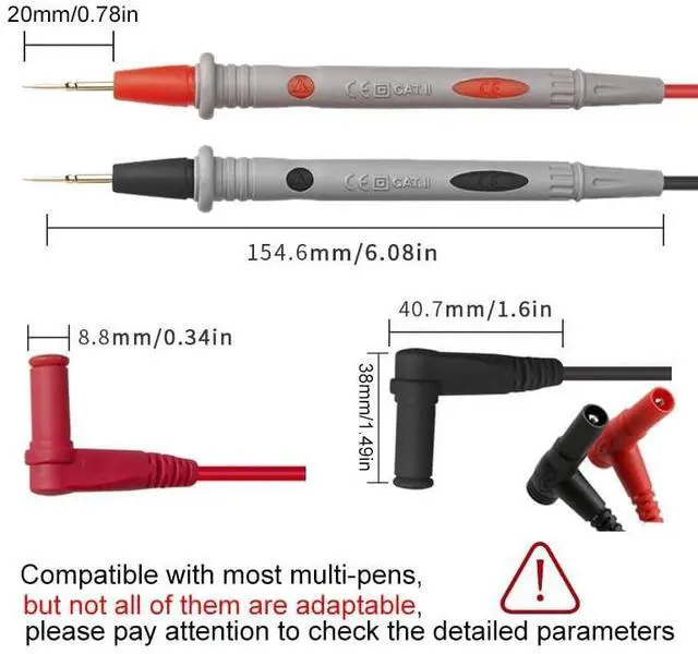 Alt view image 2 of 7 - Test leads 1000V 20A Ultra-Sharp Gold-Plated Test Probe Lead for Multimeter Meter Test lead, 40.5 inch / 103 cm, multimeter test leads for Fluke/AstroAI/INNOVA/Klein Multimeter Electronic Clamp tester