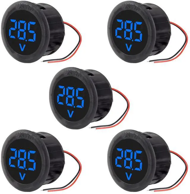 Main image of DWEII 5PCS DC 4-100V Car LED Digital Display, Round 2 Wire Voltmeter DC Digital Car Voltage Current Meter Volt Detector Tester Monitor Panel for Motorcycle Truck Camper Caravan Marine ATV UTV