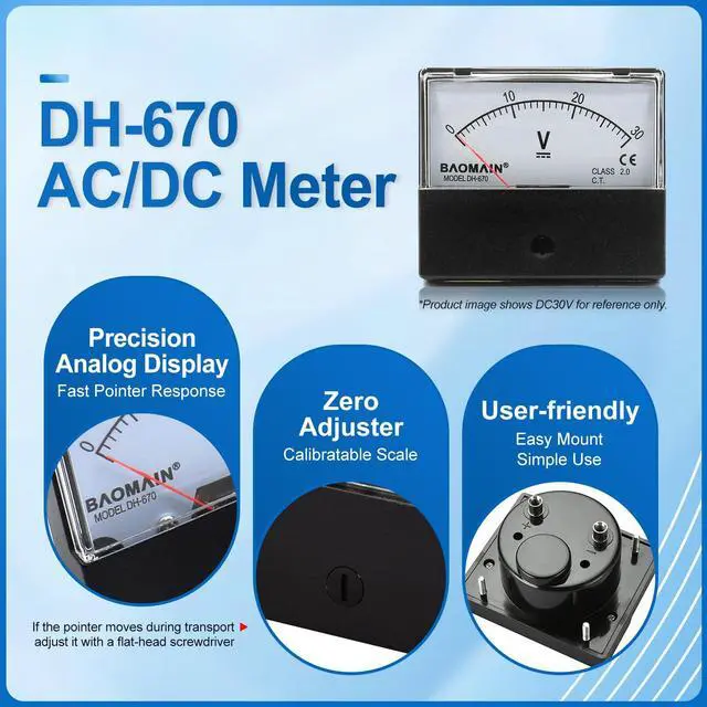 Alt view image 2 of 7 - Baomain DH-670 DC 0-50A Analog Amp Panel Meter Current Ammeter with 75mV Shunt
